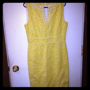 Tahari ASL yellow pattern dress