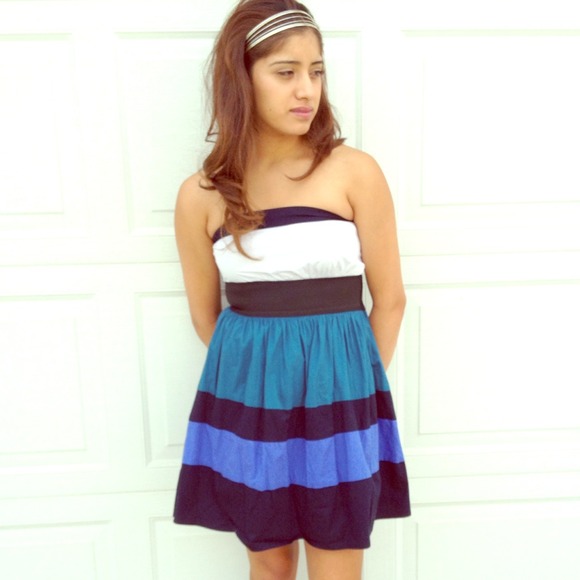 Strapless Blue Stripes Dress