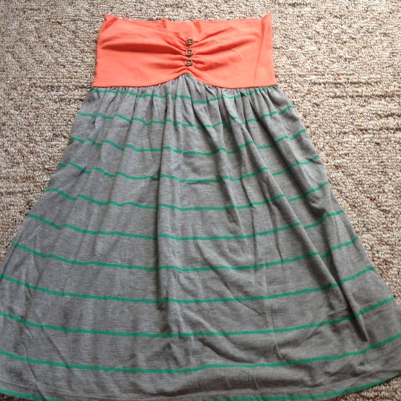 Strapless striped and orange dress