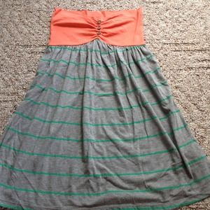 Strapless striped and orange dress