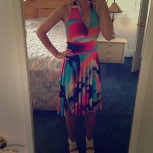 Adorable colorful mini dress halter top style