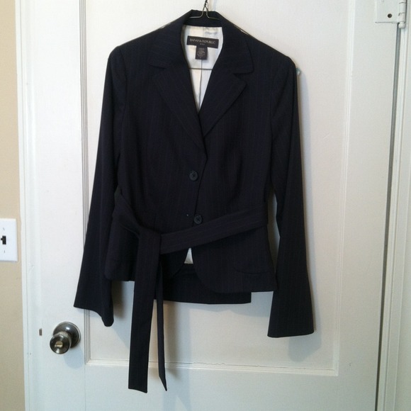 Banana Republic navy pinstriped suit
