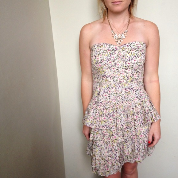 J Crew Floral Strapless Ruffle Dress - Picture 1 of 4