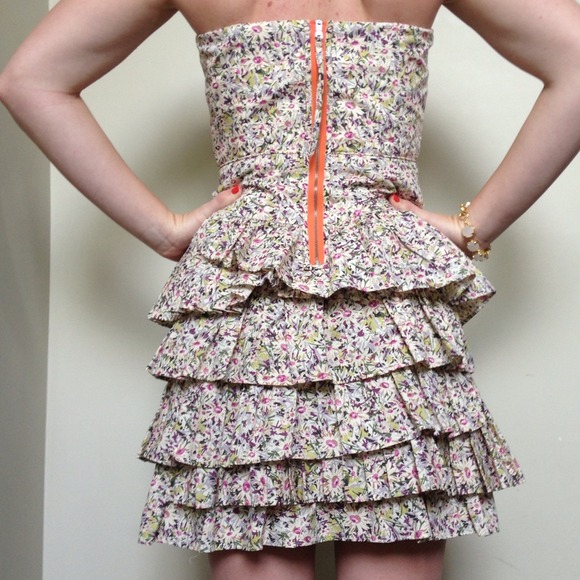 J Crew Floral Strapless Ruffle Dress - Picture 2 of 4