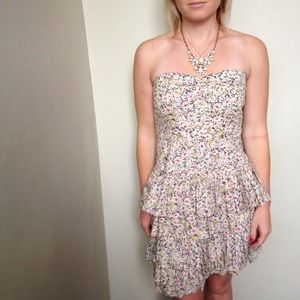 J Crew Floral Strapless Ruffle Dress
