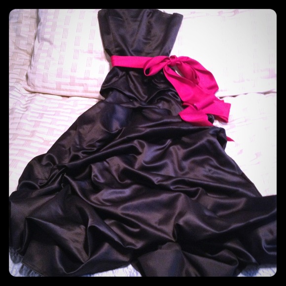 Long, black formal dress.