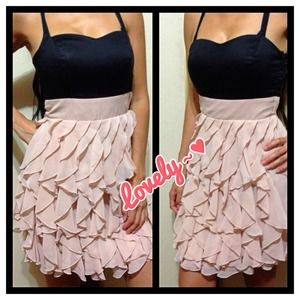 ❌Reserved❌NWT Black w/champagne color ruffle dress