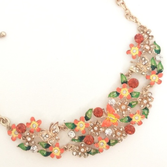 NEW Quality Orange Floral Statement Necklace - Picture 1 of 4