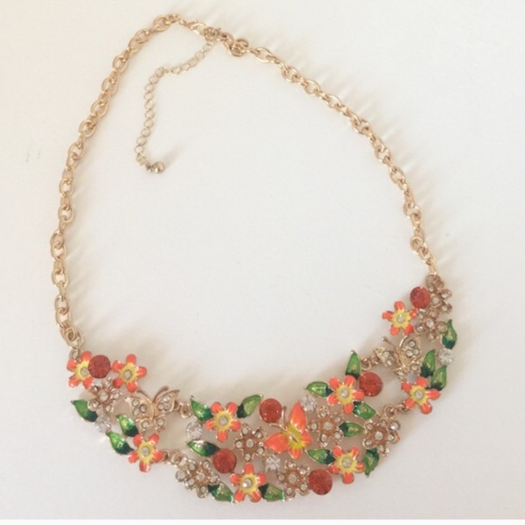 NEW Quality Orange Floral Statement Necklace - Picture 2 of 4
