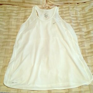 White Nike Dri-Fit exercise top.