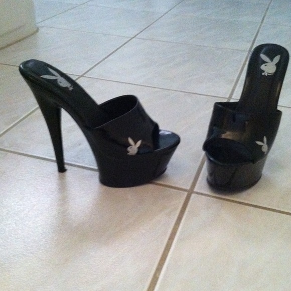 6" Black Heels, 2" Platform with Playboy logo.