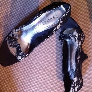 White House black market lace wedged heel
