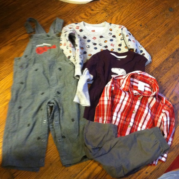 SOLD 3 shirts one overall and a pair of pants