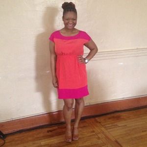 Pink and Orange color block dress