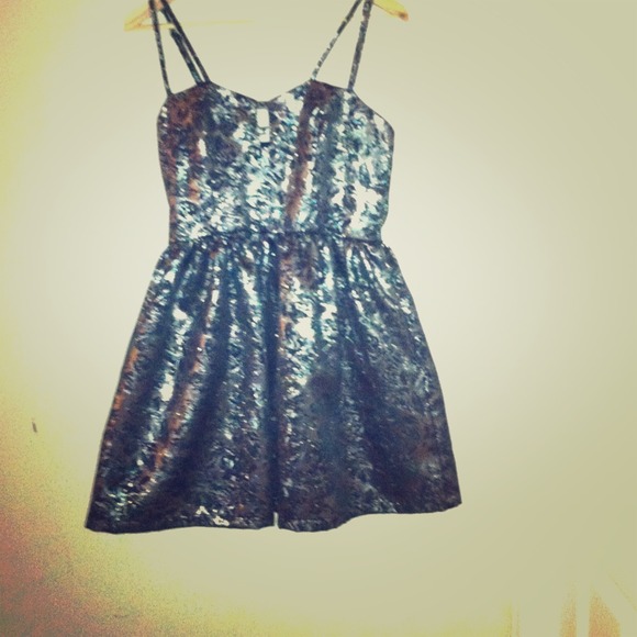 Silver dress with black floral detail