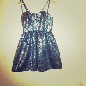 Silver dress with black floral detail