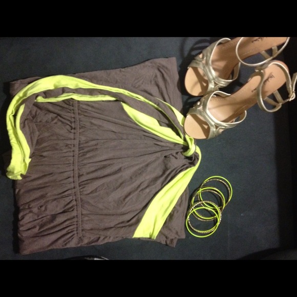 Beautiful mocha and neon yellow dress