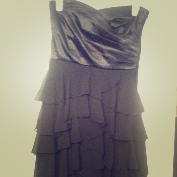 Cascade asymmetrical strapless dress
