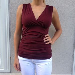 Burgundy V-neck Knit Tank Top
