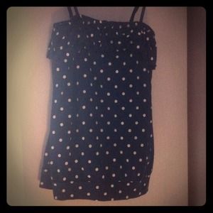 Aéropostale blue and white polka dot ruffle tank