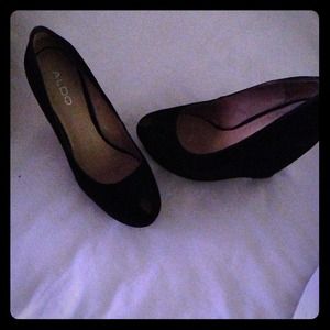 Aldo black suede wedges
