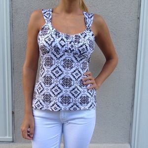 White Tank Top with Black/Tan Pattern