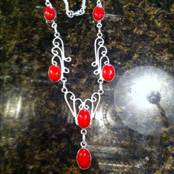 Coral necklace.  Marked 925!