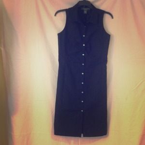 Black Collared Button Down Sleeveless Dress