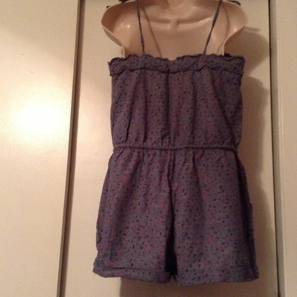 🎉HP🎊 Gray & Floral Print Drawstring Romper Sz M - Picture 4 of 4