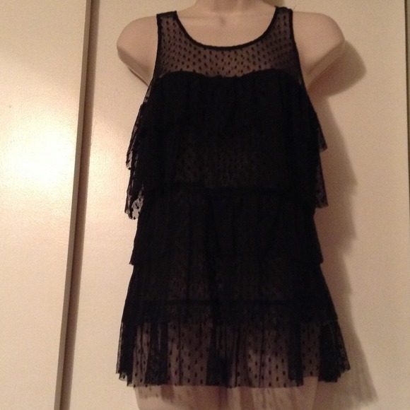 🎯SOLD Tiered Polka Dot Sheer Black Tank Medium