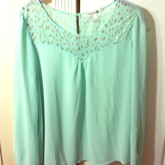 Forever 21: Mint blouse with gold sparkle