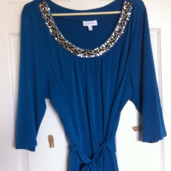 💖Very Nice Turquoise Sequin Collar Blouse