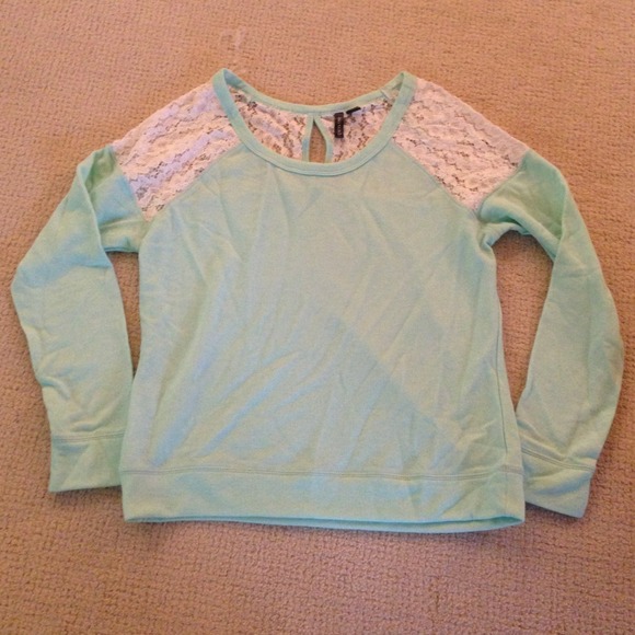 aqua sweatshirt with lace detail
