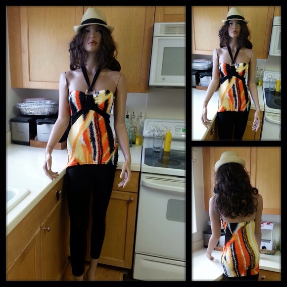 Gidani Tops - SOLD NWT Orange & Black Dressy Top