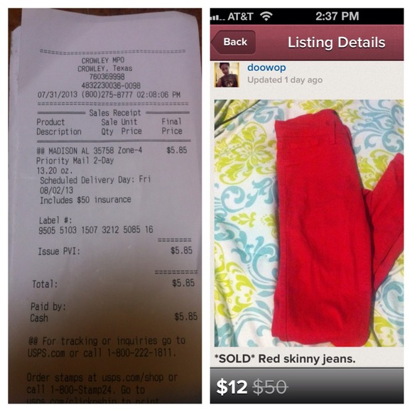 *SOLD* Red skinny jeans. - Picture 1 of 1