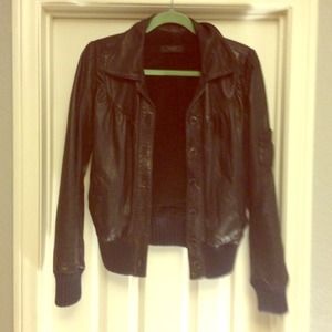 Dark blue lamb skin leather bomber style Jacket
