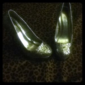 Silver Sparkle 4.5 inch heels from Deb. Worn once.