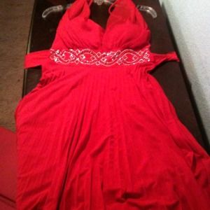 Red satin dress