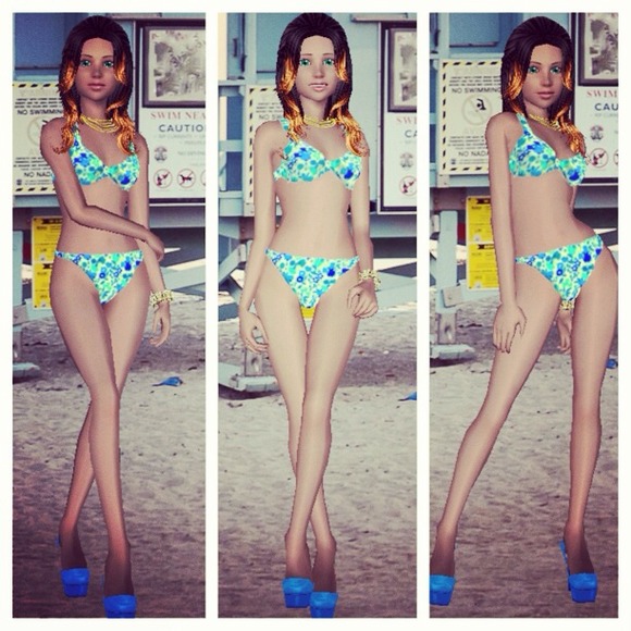 True blue Floral Bathing Suit . Summer Attire