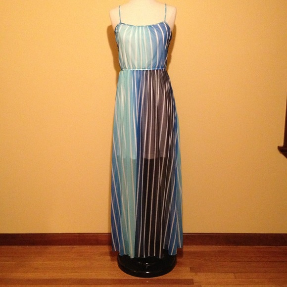White and blue stripe maxi dress