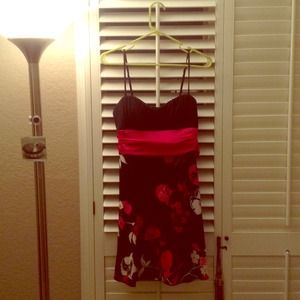 Black, pink, and white floral dress