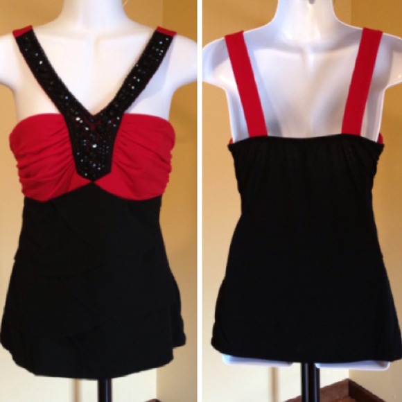 Red and black beaded raffle sexy top