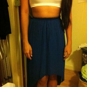 Pleated Royal Blue High-Low Skirt