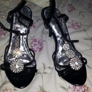 Jeweled Black Heels