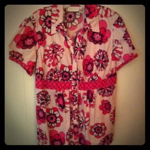 Studio works pink and brown boho blouse size L