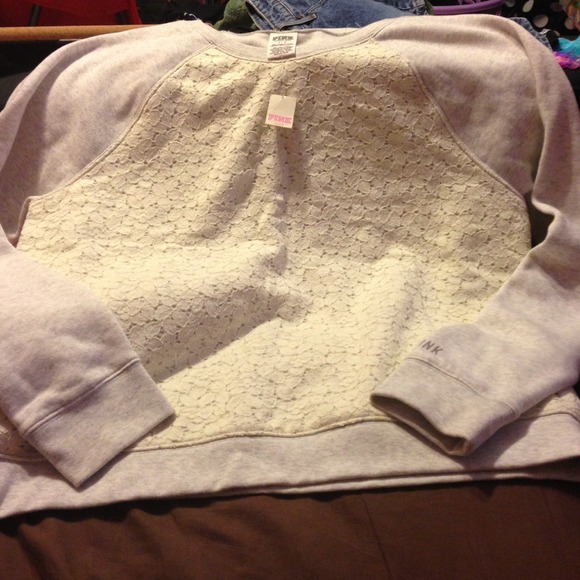 NWT RARE Victoria's Secret PINK lace crew neck pp