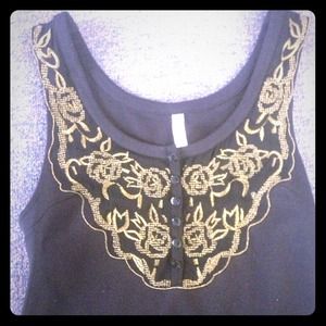 💜Gorgeous Black & Gold Free People Dress