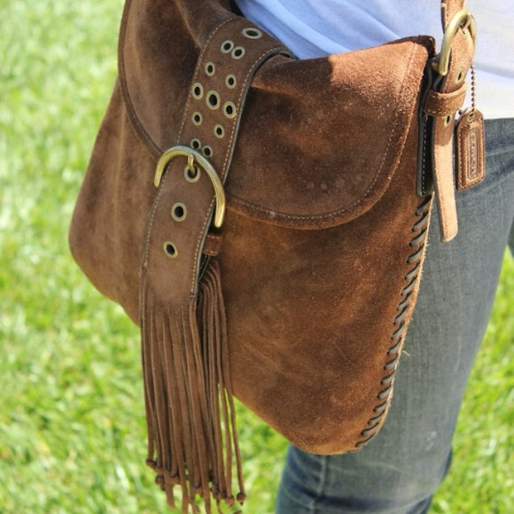Coach Handbags - Brown Suede Fringe Cross Body Bag