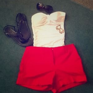 High waisted red shorts