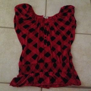 Black and red checkered print top